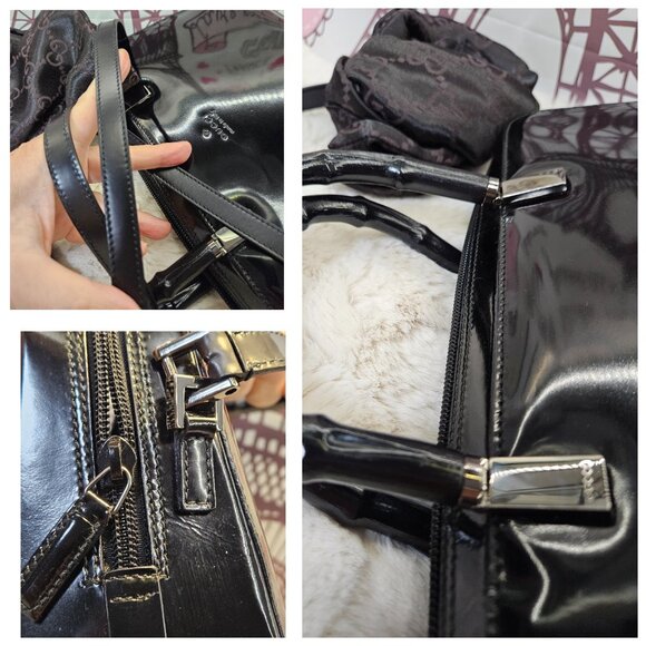 Gucci Black Patent Leather Bamboo Handle 2-Way Bag - Picture 9 of 16
